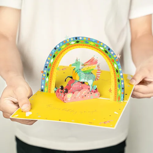 Miniatura 6 de WRAPAHOLIC Tarjeta de cumpleaños emergente en 3D, unicornio arcoíris, 5.9 x 7.9 pulgadas