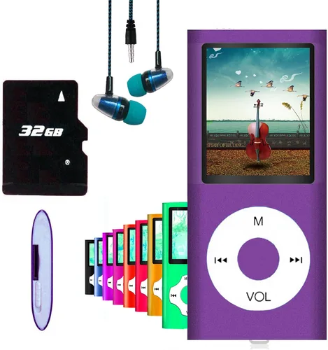 Reproductor de MP3 de 64GB, Reproductor de Música MP3 Hotechs con Pantalla LCD Digital Clásica Delgada de 1.82'', Mini Puerto USB con Radio FM,
