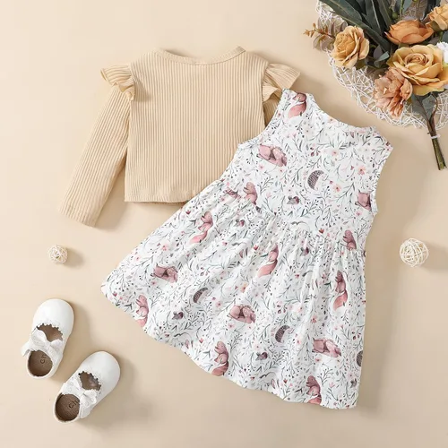 Miniatura 2 de Toddler Baby Girls Dress and Cardigan Set Baby Girl Cute Animal Print Sleeveless Dress and Coat 2Pcs Outfits Set