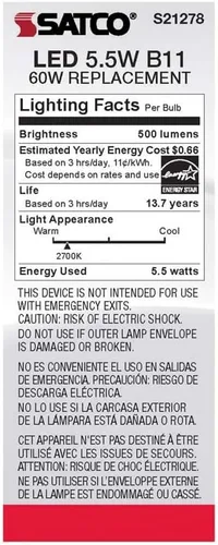 Miniatura 6 de Satco S21278 5.5B11/LED/927/FR/120V/E12-paquete de 6