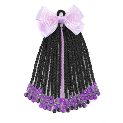 Miniatura 13 de Kid's Summer Paquete de 2 extensiones de cola de caballo para niños con cuentas, trenzas de caja, extensiones de cabello sintético para bebés, Rosa