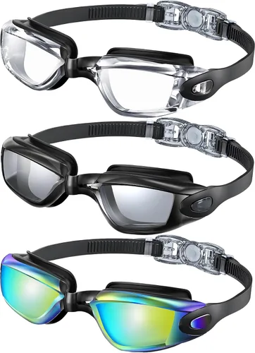 Miniatura 8 de NSSIW Gafas de natación para niños de 6 a 14 años, antiniebla con UV400 y sin fugas, campo de visión ultra amplio, paquete de 3 Negro