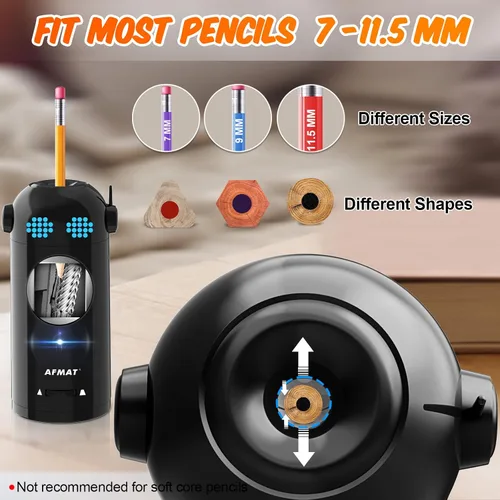 Miniatura 3 de AFMAT - Sacapuntas eléctrico de robot para lápices de colores de 7-11.5mm, entrada y salida automática, recargable totalmente automático sin manos