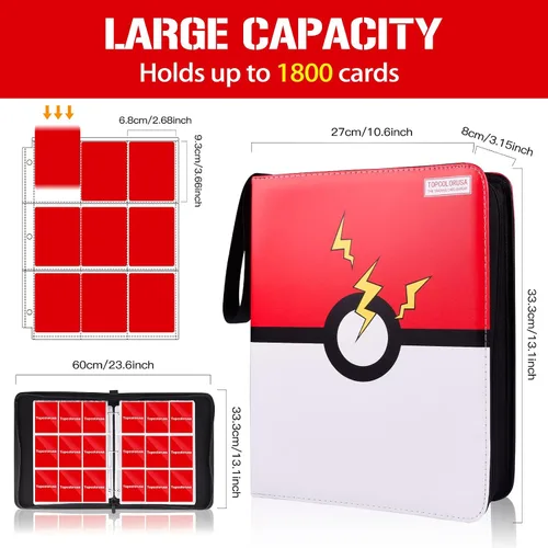 Miniatura 2 de Carpeta para tarjetas de 1800 tarjetas, 9 bolsillos, carpeta de tarjetas coleccionables con cremallera de alta calidad, carpeta de doble cara