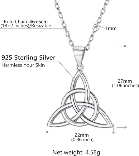 Miniatura 5 de PROSILVER - Collar celta para mujer, regalo irlandés, plata de ley 925 con nudo de amor, collar de buena suerte, 45,7 a 20.0in, ajustable, viene