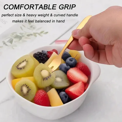 Miniatura 4 de Marfia - Tenedores de postre de acero inoxidable SUS304 de 6 piezas de oro para postres de 5.51 pulgadas, tenedores pequeños para aperitivos