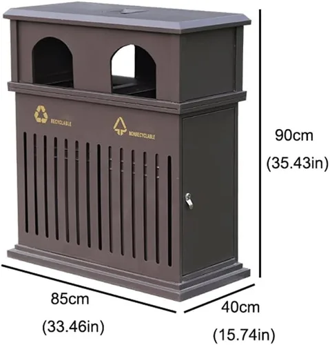 Miniatura 2 de Bote de basura para exteriores e interiores, cubo de basura comercial de aluminio fundido con cenicero, bote de basura adecuado para uso en patio