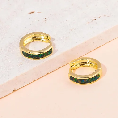 Miniatura 243 de CiNily Aretes Huggie de ópalo con bisagras, chapados en oro, hipoalergénicos, pequeños aretes de aro para mujeres, adolescentes, niñas, hombres