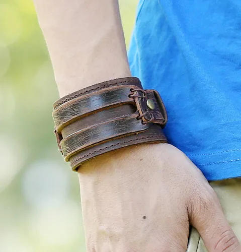 Miniatura 4 de Hamoery Men Leather Bracelet Punk Braided Rope Alloy Bracelet Bangle Wristband