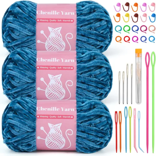Miniatura 20 de LUNARM Hilo de terciopelo de felpilla para tejer a ganchillo, paquete de 3 unidades de 3.5 onzas / 3.5 onzas / 3.5 onzas para ganchillo y tejido