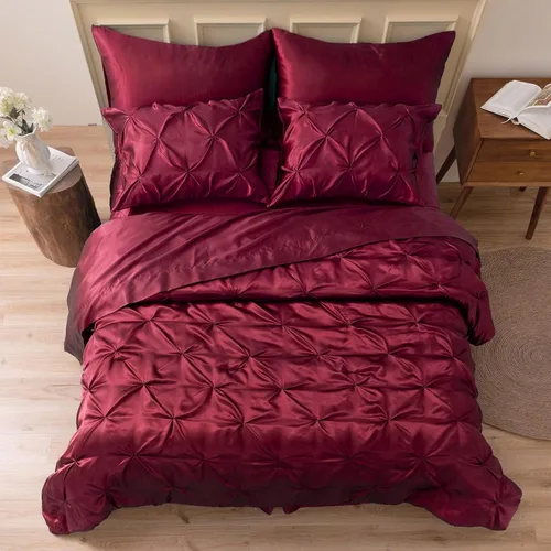 Miniatura 30 de MR&HM Juego de ropa de cama con edredón satinado King de 7 piezas - Juego de cama lujoso con pliegues, con edredón, sábana plana, sábana ajustada
