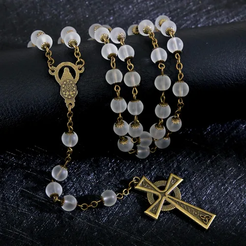 Miniatura 72 de KOMI Rosario de cuentas católicas para mujer, collar de cuentas de rosario con cruz de crucifijo, perlas de cristal, rosario, rosarios, católicos
