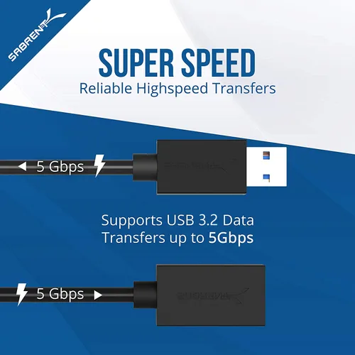 Miniatura 4 de SABRENT Cable de extensión USB 3.0 22AWG - A-Macho a A-Hembra [Negro] 10 pies (CB-3010)