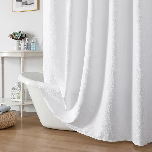 Miniatura 55 de OWENIE Cortina de ducha blanca para baño, 96 pulgadas, extra larga, elegante cortina de ducha de tela texturizada en relieve 3D, repelente al agua