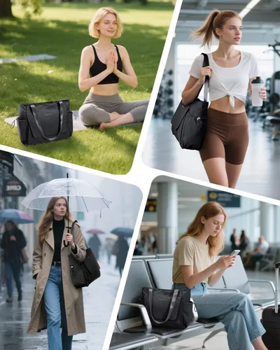 Miniatura 9 de sportsnew Bolsa para esterilla de yoga, bolsas de gimnasio para mujeres y hombres con bolsillo impermeable y gancho y bucle, almacenamiento de Negro
