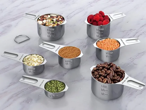 Miniatura 3 de Wildone - Juego de 7 tazas medidoras de acero inoxidable con marcas fáciles de leer para medir ingredientes secos o líquidos, juego de 7