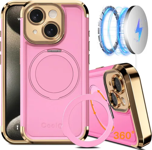 Miniatura 10 de COOLQO Funda para iPhone 13 de 6.1 pulgadas, soporte magnético de giro de 360° [compatible con Magsafe] [protección militar] chapado mate resistente