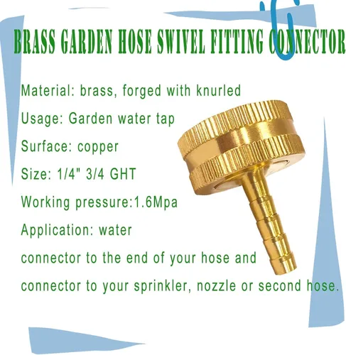 Miniatura 3 de AOPANDA Conector de reparación de extremo de manguera de agua de latón macizo con púa de 1/4" x rosca GHT hembra de 3/4", incluye abrazaderas