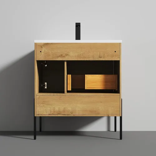 Miniatura 6 de Blossom Turin - Mueble de baño de roble Classik de 24 pulgadas con fregadero acrílico, gabinete independiente minimalista de madera, diseño moderno