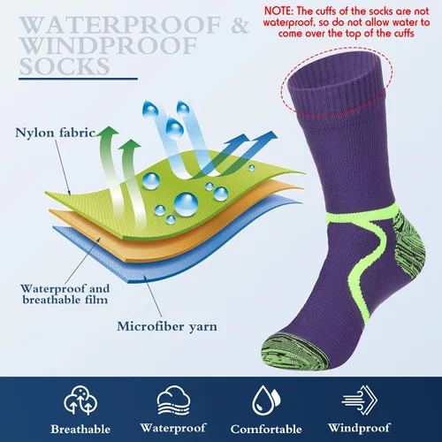 Miniatura 4 de 2 Pairs Waterproof Socks Unisex Waterproof Breathable Socks Outdoor Skiing Hiking Wading Fishing Socks for Men Women