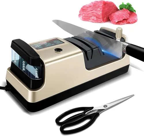 Afilador de cuchillos eléctrico, 5 en 1, multifuncional, de 3 velocidades, variable, profesional, con pantalla LCD, para cuchillos rectos, dentados,