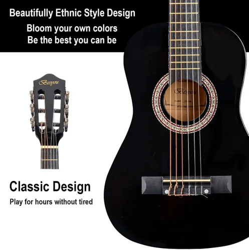 Miniatura 4 de Guitarra Acústica Negra para Principiantes de 30 pulgadas, Paquete de Inicio, Guitarra para Estudiantes/Niños con Funda, Correa, 2 Púas, Cuerdas