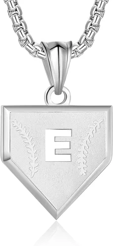 Miniatura 64 de Collar con inicial de la A a la Z para niños, de acero inoxidable, con dije de escudo de letra, cadena de 22 + 2 pulgadas, inspirador de béisbol