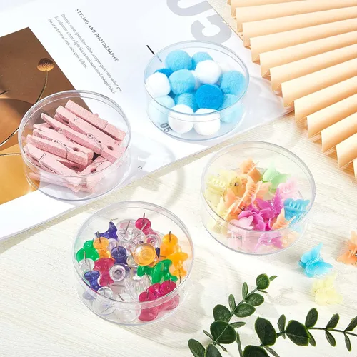 Miniatura 4 de Taiyin 50 cajas circulares de acrílico de plástico con tapa, caja de acrílico transparente, organizador pequeño de cubos redondos de 3 pulgadas