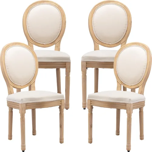 Miniatura 72 de Juego de 2 sillas de comedor de campo francés, sillas de comedor de madera de granja beige, silla de comedor con respaldo tejido con cojín tapizado
