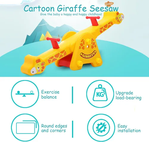 Miniatura 2 de Joyful Yellow Giraffe Teeter Totter Seesaw: diversión mecedora para dos niños pequeños o niños; juguetes para interiores y exteriores para niños