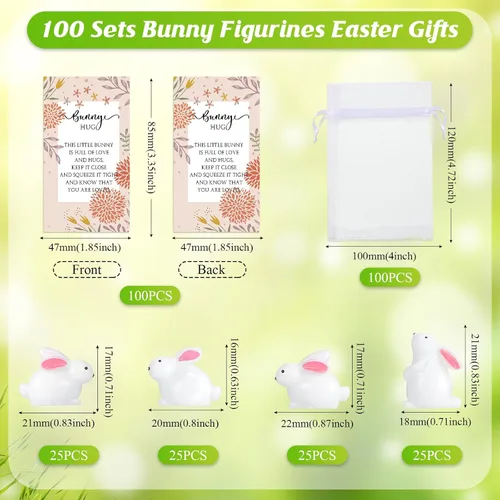 Miniatura 2 de Tatuo 48 juegos de mini conejitos de Pascua, mini figuras de conejo, suministros de boda, decoración de pastel, tarjetas de conejito motivacional