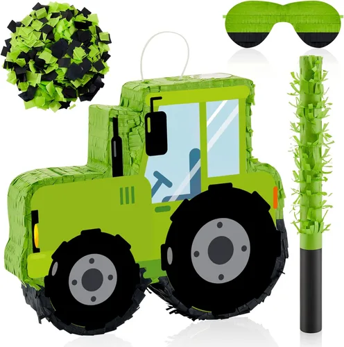 Miniatura 14 de Lewtemi Piñatas de excavadora para fiesta de cumpleaños con palo, venda para los ojos y confeti, suministros para fiesta de cumpleaños para adultos