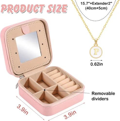 Miniatura 6 de URSKYTOUS Joyero pequeño de viaje con joyero con inicial, mini organizador de joyas para mujeres, portátil, personalizado, adolescente, niñas