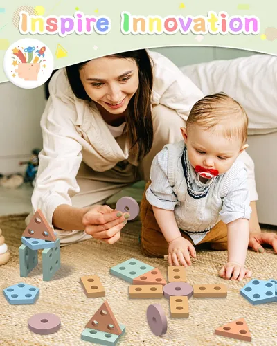 Miniatura 4 de Yetonamr - Juguetes Montessori para niñas y niños pequeños de 1 a 3 años de edad, juguetes sensoriales de madera para actividades de aprendizaje