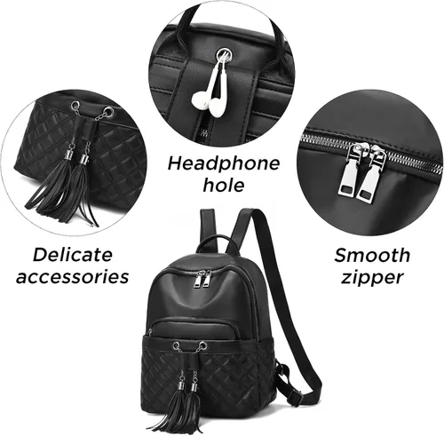 Miniatura 5 de I IHAYNER Mochila de moda para niñas, mini mochila para adolescentes, mochila de viaje multiusos con borla de dije