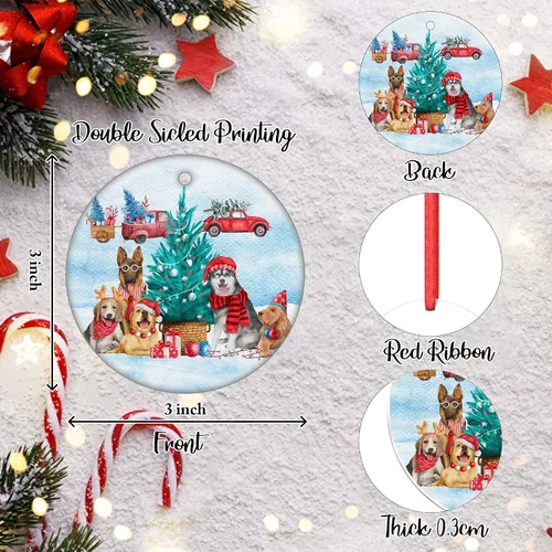 Miniatura 2 de Adorno de Navidad de familia de cinco, adorno de Beagle, adorno de Navidad de pastor alemán, adorno colgante de perdiguero dorado, adorno