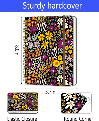 Miniatura 6 de Cuaderno de espiral A5, lindo cuaderno para mujeres y hombres, cuaderno de tapa dura con rayas universitarias para trabajo y toma de notas, 60