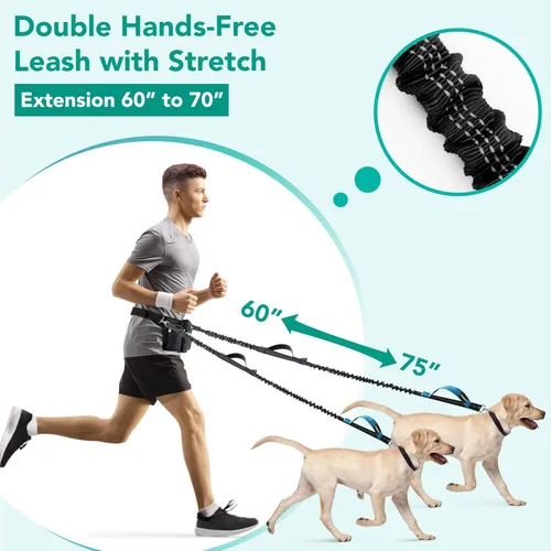 Miniatura 2 de PetAmi Correa de perro manos libres premium para 2 perros, correa de cinturón ajustable para caminar con perro, bolsa de accesorios de mochila