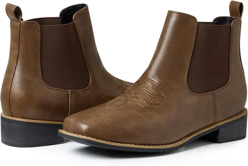 Miniatura 4 de Botas vaqueras para hombre, botas Chelsea con punta cuadrada, impermeables, clásicas, elásticas, sin cordones, botas de tobillo Chukka casuales