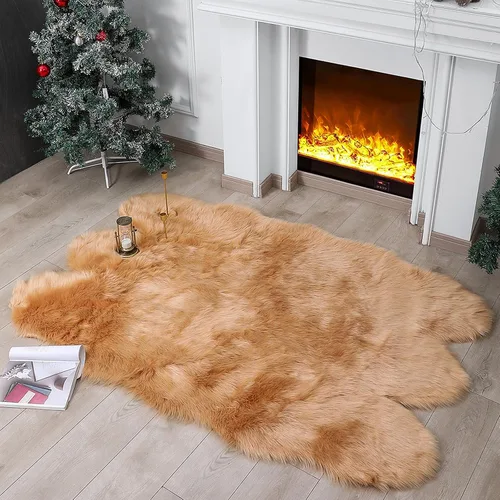 Miniatura 21 de linmopm Alfombra de piel sintética de pelo lanudo esponjoso negro de 2x6 pies para dormitorio, cabecera de la cama, suelo, sala de estar, cojín