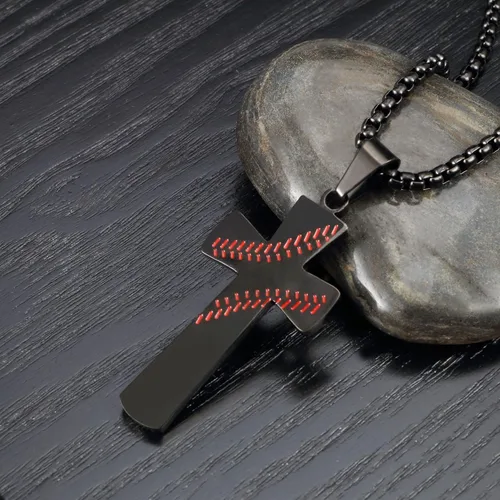 Miniatura 3 de Aiyo Nice Collar con colgante de cruz de béisbol para niños y hombres chapado en oro de 18 quilates versículo bíblico de acero inoxidable joyería
