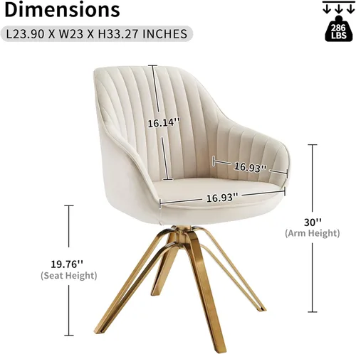 Miniatura 2 de Art Leon Silla giratoria moderna de mediados de siglo, silla de escritorio sin ruedas, sillón tapizado de tela con patas doradas, blanco roto Blanco