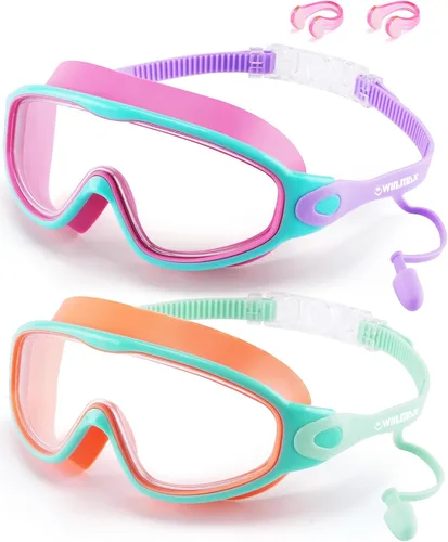 Miniatura 14 de WIN.MAX Paquete de 2 gafas de natación antiniebla, anti rayos UV, visión transparente para hombres, mujeres, niños y niñas, gafas de natación