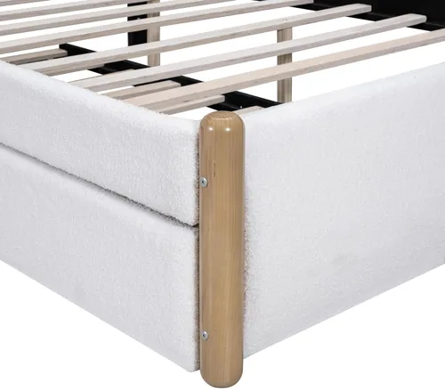 Miniatura 9 de SOFTSEA Cama de plataforma de tamaño matrimonial con nido, cama matrimonial tapizada con cabecero curvado para niños, adolescentes, invitados, tela