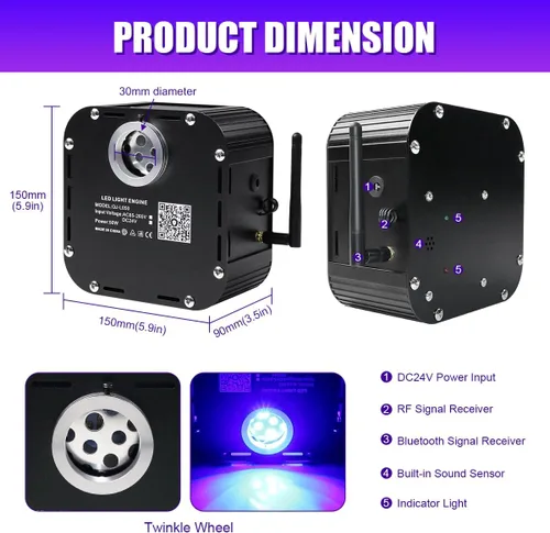 Miniatura 5 de AZIMOM Fuente de Luz de Fibra Óptica Centelleante de Alta Luminosidad 50W Motor Driver de Caja de Luz RGBW Control Remoto Bluetooth/RF Modo Sensor