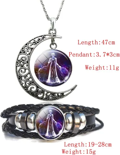Miniatura 8 de 12 collares de constelación del zodíaco, pulsera de horóscopo de astrología, luna creciente collar para mujeres y hombres, joyería de regalo