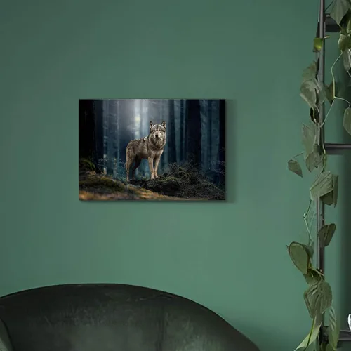 Miniatura 3 de Sea Whisper - Lienzo de arte de pared de vida silvestre, lobo en la hierba con ojos firmes, naturaleza, bosque, escena de parque, pintura artística