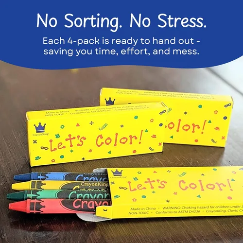 Miniatura 5 de CrayonKing 100 crayones a granel, 25 juegos de 4 en caja preempaquetados, paquetes de crayones listos para el aula, recuerdos de fiesta