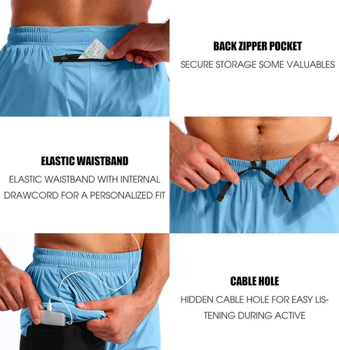 Miniatura 5 de Pudolla Mens 2 in 1 Running Shorts 5" Quick Dry Gym Athletic Workout Shorts for Men with Phone Pockets