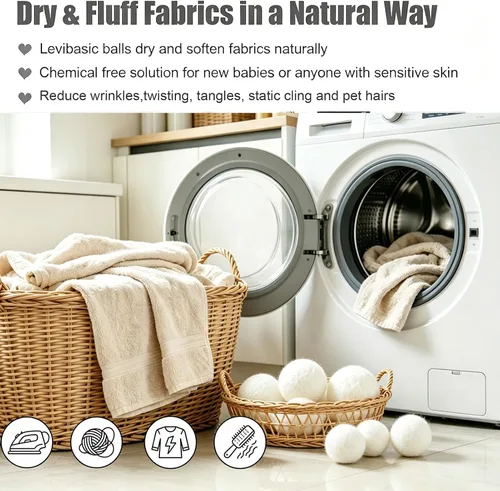 Miniatura 2 de Wool Dryer Balls 6 Pack XL, Genuine New Zealand Wool to Core, 100% Organic Fabric Softener Alternative, Baby Safe Chemical Free, Reduce Wrinkles &